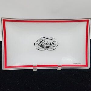 MCM Georges Briard Relish Tray Rectangular Glass With Red & Black Trim